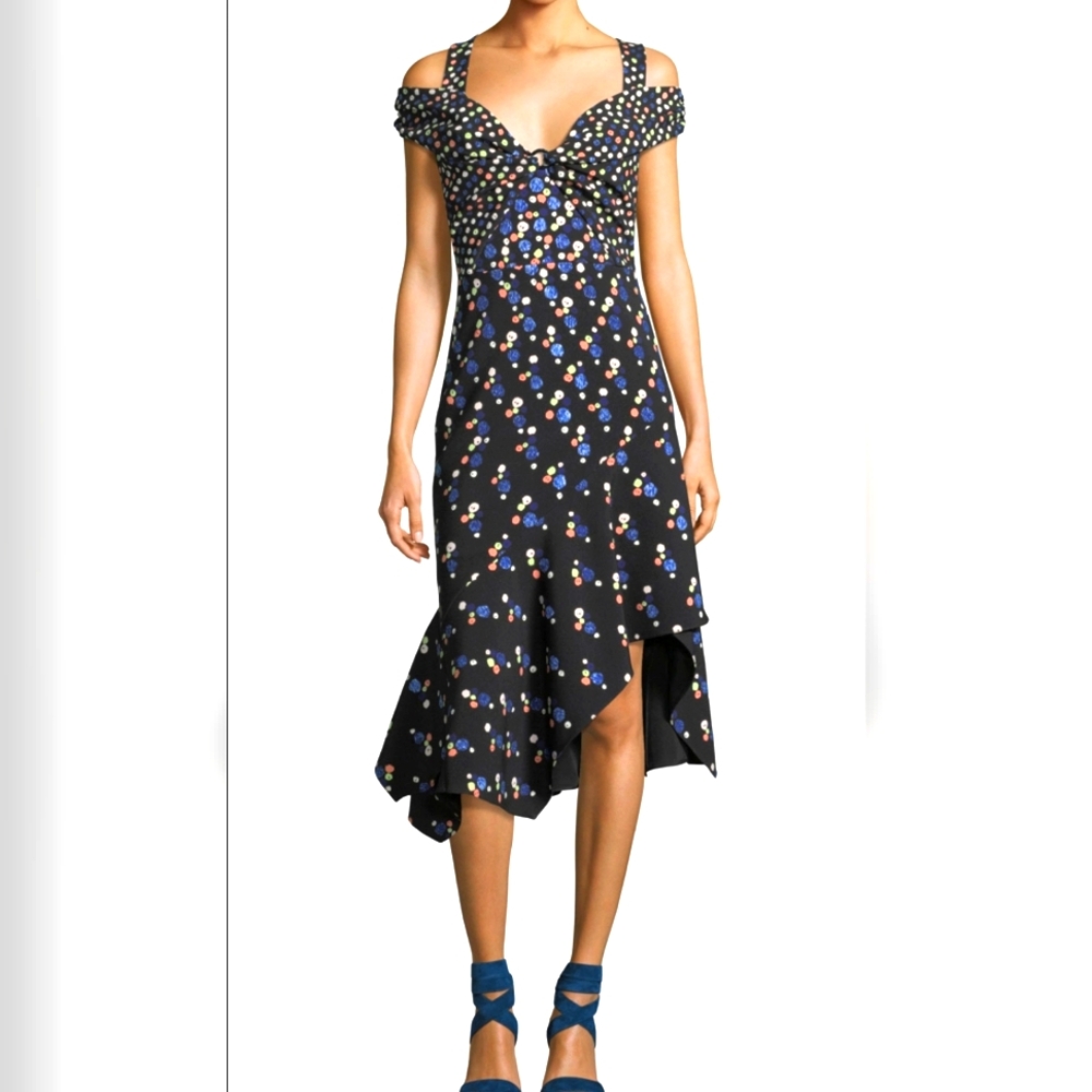 Peter pilotto size 14uk (10us) polka dot cold shoulder midi dress NWOT